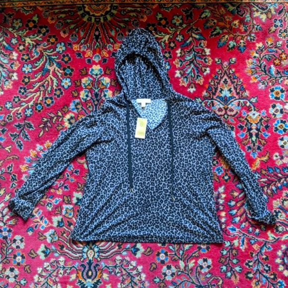 Michael Kors Plus Size Cheetah Animal Print Hooded Top - Size 1X - Picture 2 of 5